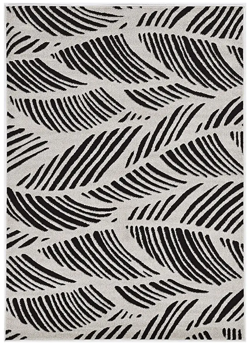 7'X10' Black White Machine Woven Uv Treated Tropical Palm Leaves Indoor Outdoor Area Rug Photo 2