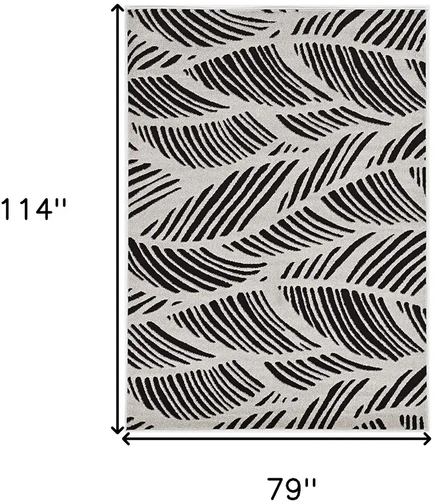 Black White Machine Woven Uv Treated Tropical Palm Leaves Indoor Outdoor Area Rug Photo 3