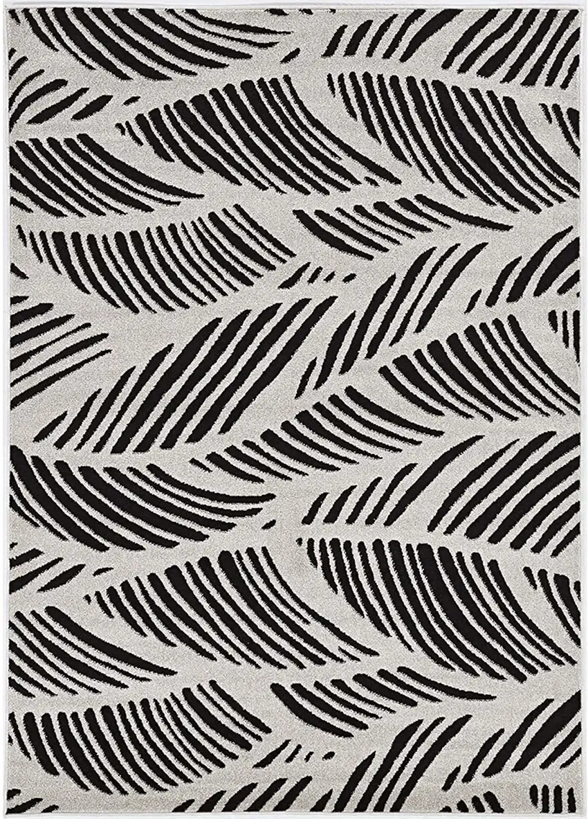 Black White Machine Woven UV Treated Tropical Palm Leaves Indoor Outdoor Area Rug Photo 1