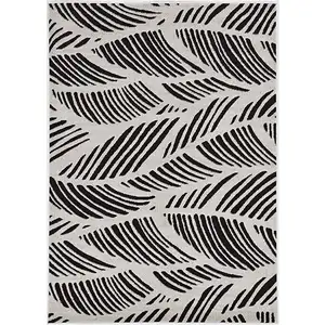 Photo of Black White Machine Woven UV Treated Tropical Palm Leaves Indoor Outdoor Area Rug