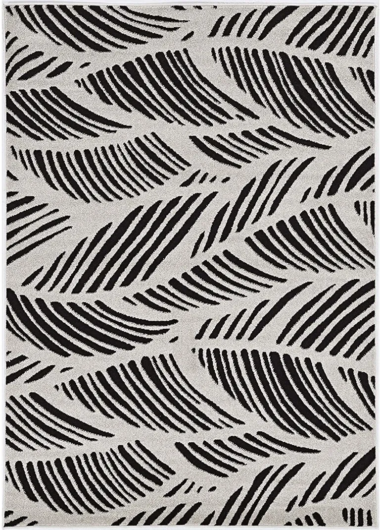 Black White Machine Woven UV Treated Tropical Palm Leaves Indoor Outdoor Area Rug Photo 1