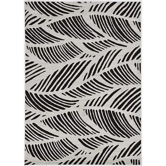 Black White Machine Woven UV Treated Tropical Palm Leaves Indoor Outdoor Area Rug Photo 1