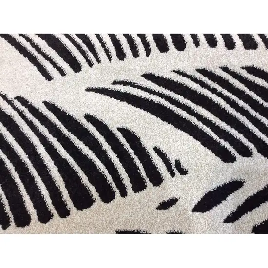 Black White Machine Woven UV Treated Tropical Palm Leaves Indoor Outdoor Area Rug Photo 2