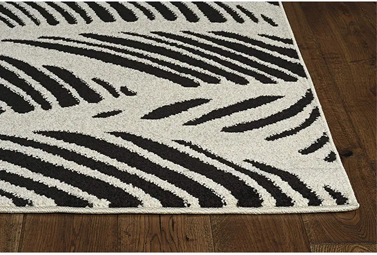 Black White Machine Woven UV Treated Tropical Palm Leaves Indoor Outdoor Area Rug Photo 3
