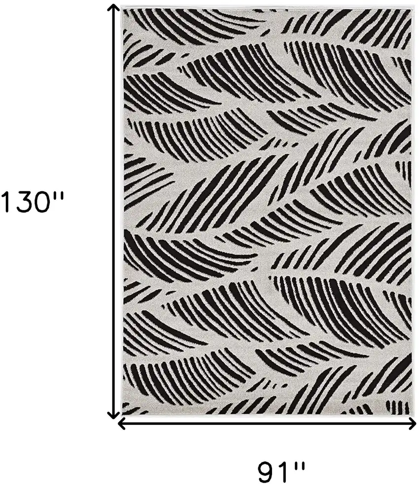 8'X11' Black White Machine Woven Uv Treated Tropical Palm Leaves Indoor Outdoor Area Rug Photo 3