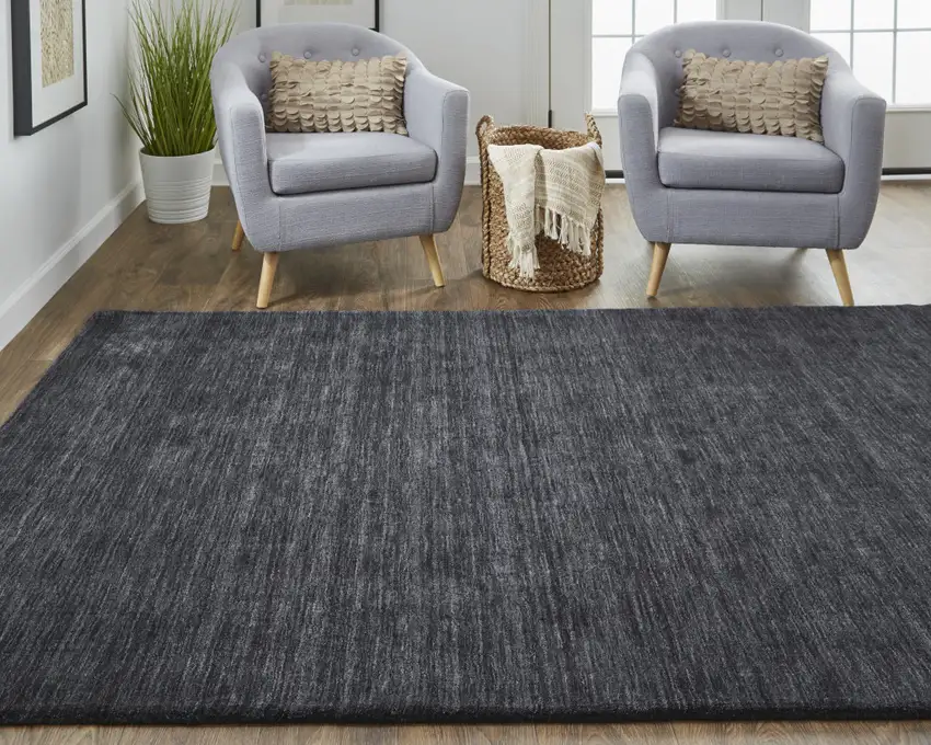 Black Wool Hand Woven Stain Resistant Area Rug Photo 6