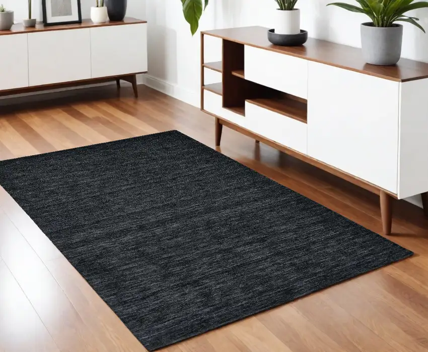 Black Wool Hand Woven Area Rug Photo 1