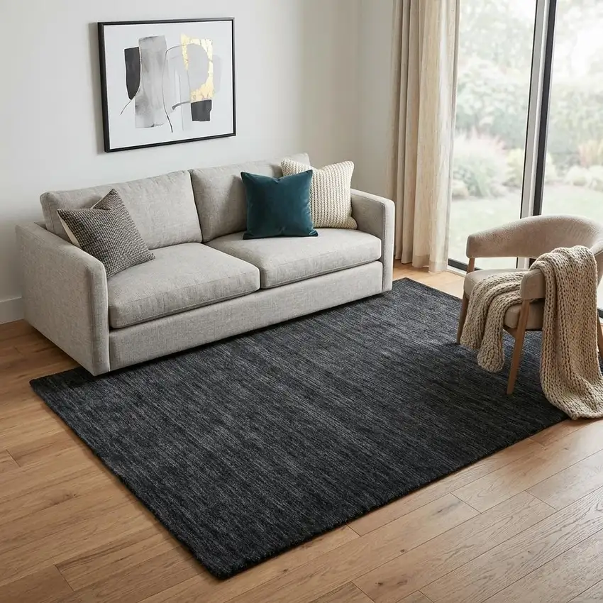 Black Wool Hand Woven Area Rug Photo 1