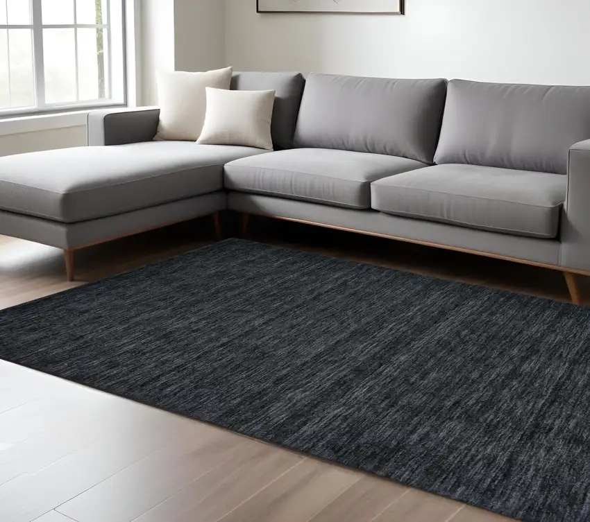 Black Wool Hand Woven Area Rug Photo 1