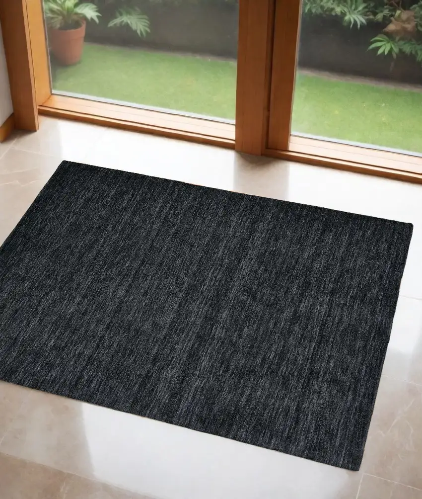 Black Wool Hand Woven Area Rug Photo 1