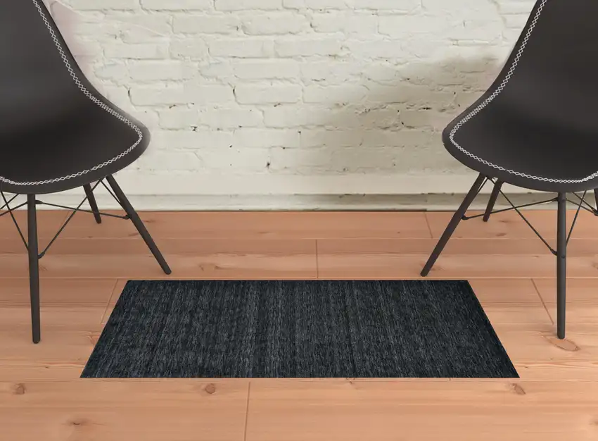 Black Wool Hand Woven Stain Resistant Area Rug Photo 2