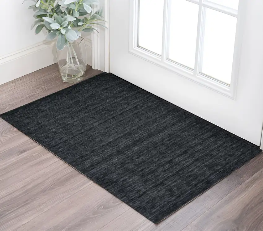 Black Wool Hand Woven Area Rug Photo 1