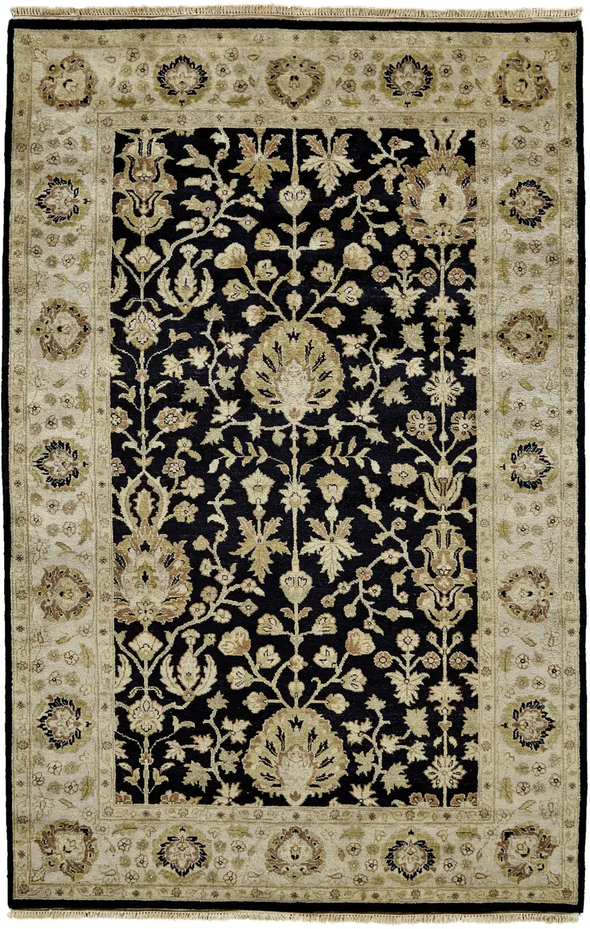 Black Wool Oriental Hand Knotted Area Rug Photo 4