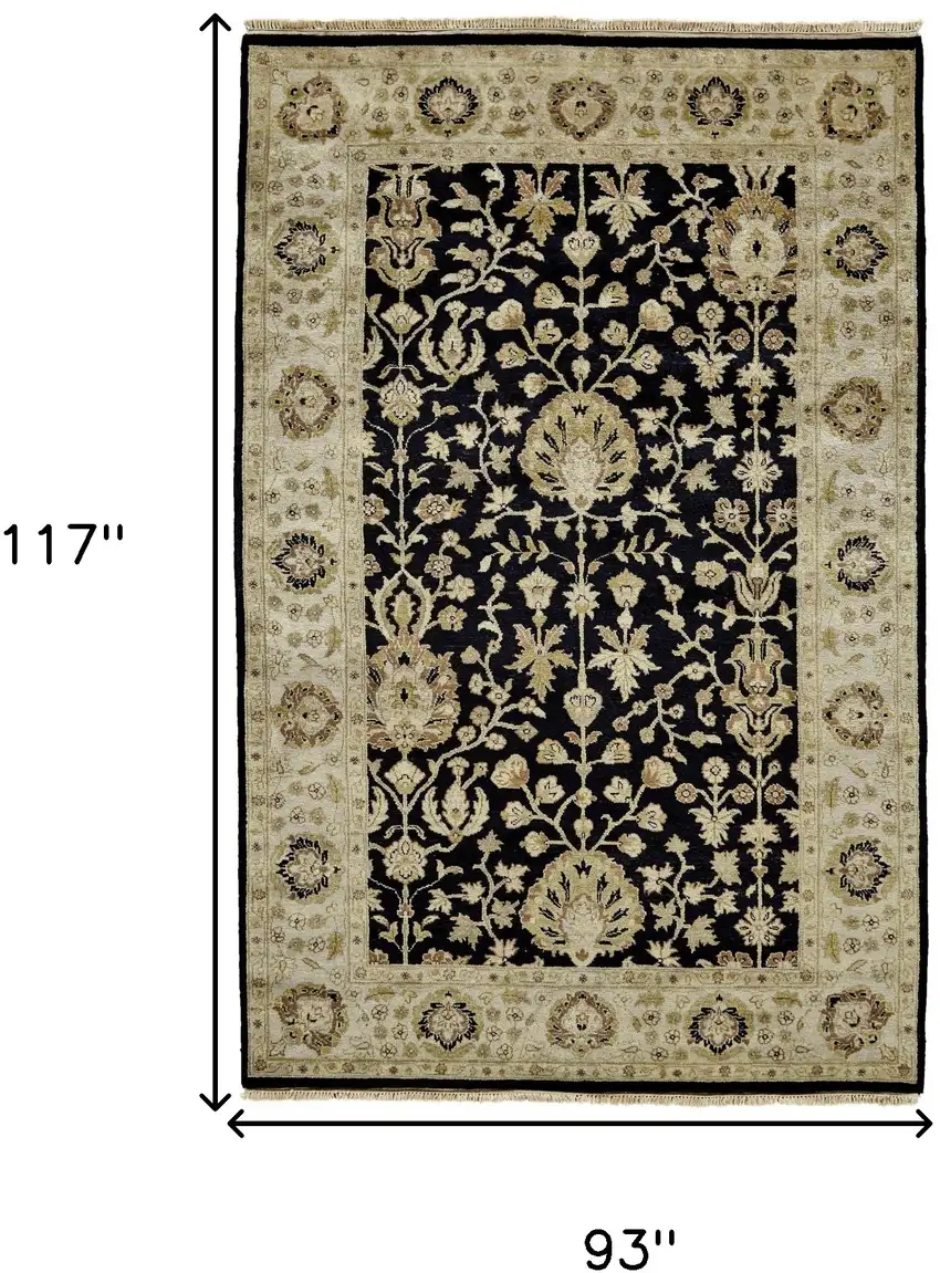 Black Wool Oriental Hand Knotted Area Rug Photo 3