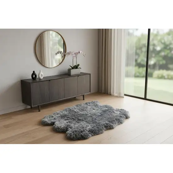 Black Wool Sheepskin Handmade Area Rug Photo 1