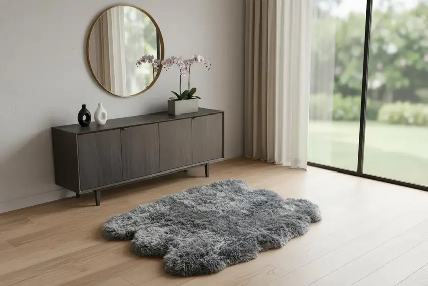 Black Wool Sheepskin Handmade Area Rug Photo 1