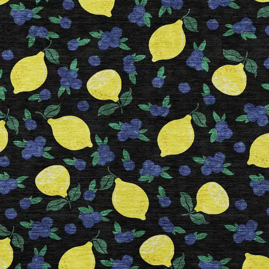 Black Yellow And Blue Lemons Washable Indoor Outdoor Area Rug Photo 7