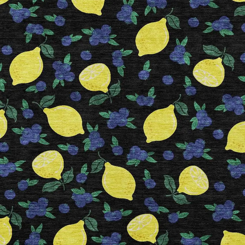 Black Yellow And Blue Lemons Washable Indoor Outdoor Area Rug Photo 7
