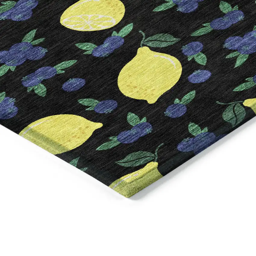 Black Yellow And Blue Lemons Washable Indoor Outdoor Area Rug Photo 5