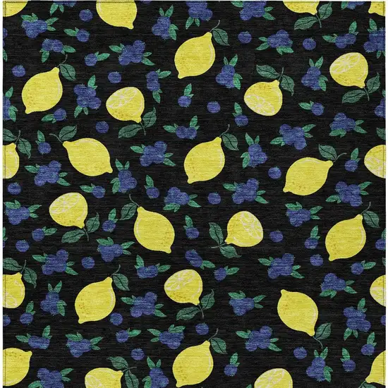 Black Yellow And Blue Lemons Washable Indoor Outdoor Area Rug Photo 6