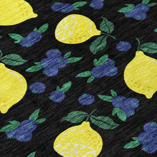 Black Yellow And Blue Lemons Washable Indoor Outdoor Area Rug Photo 8