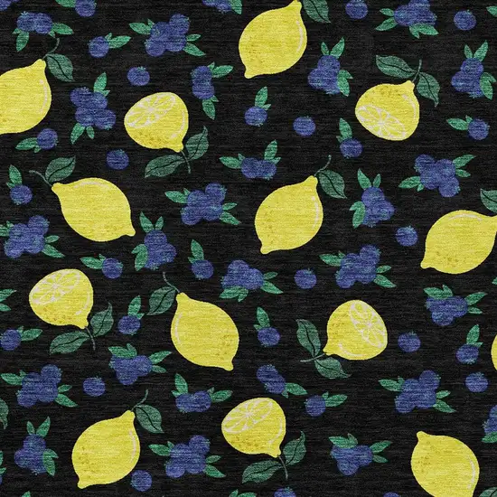 Black Yellow And Blue Lemons Washable Indoor Outdoor Area Rug Photo 7