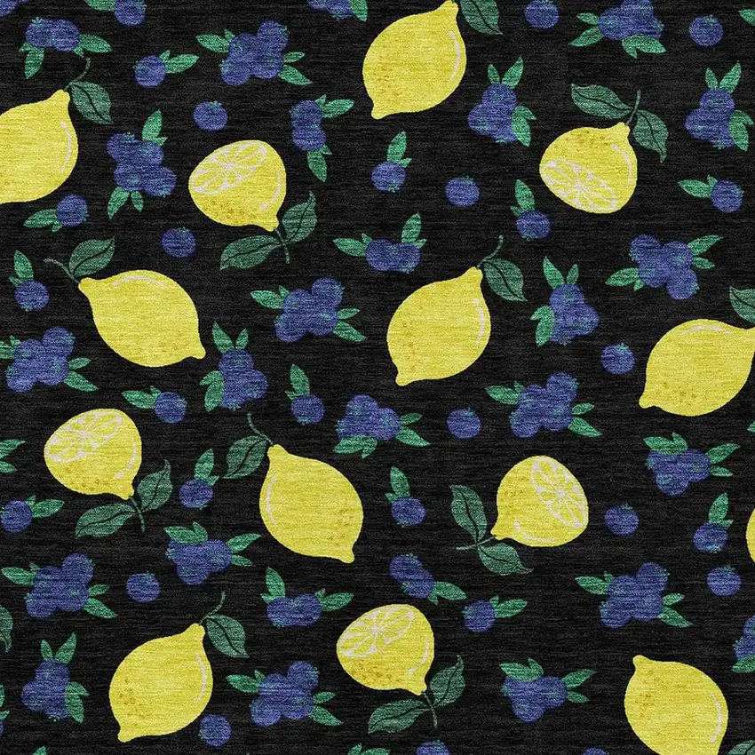 Black Yellow And Blue Lemons Washable Indoor Outdoor Area Rug Photo 7