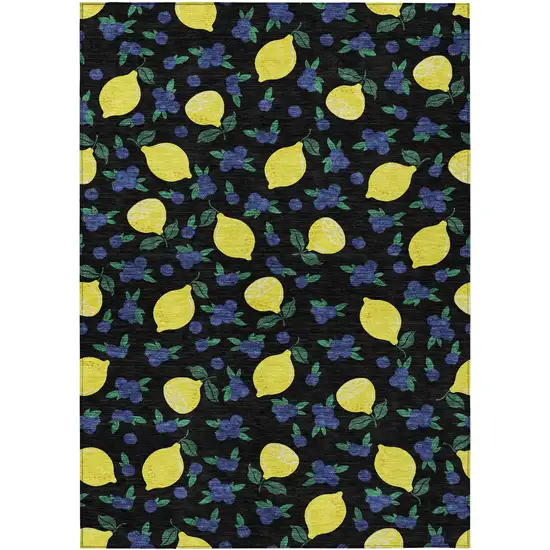 Black Yellow And Blue Lemons Washable Indoor Outdoor Area Rug Photo 2