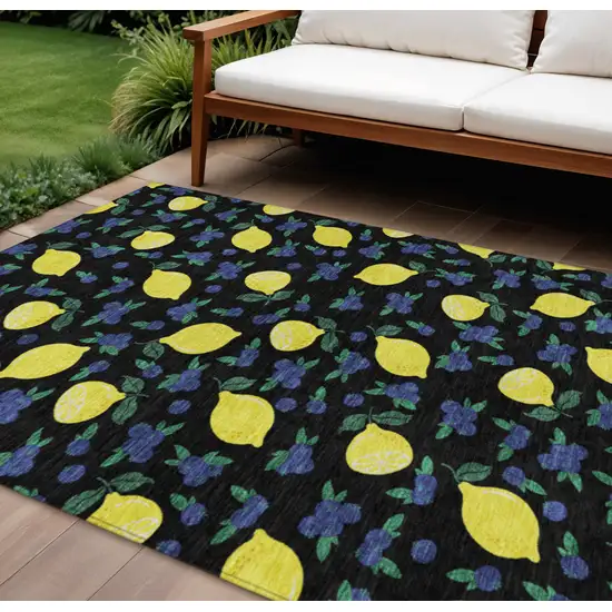 Black Yellow And Blue Lemons Washable Indoor Outdoor Area Rug Photo 1