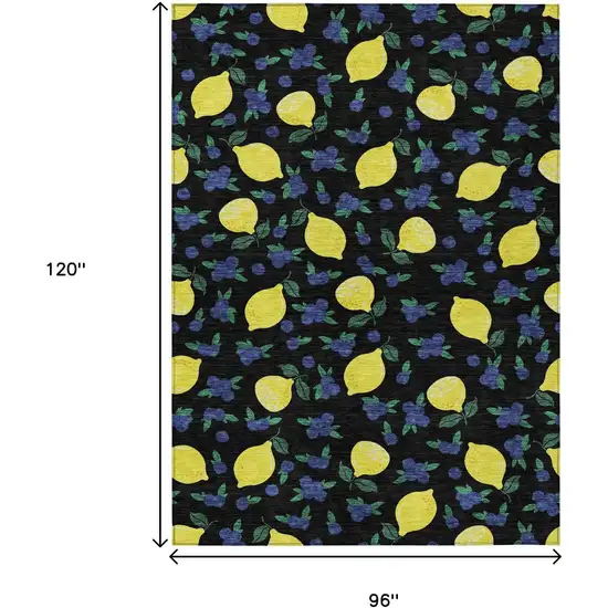 Black Yellow And Blue Lemons Washable Indoor Outdoor Area Rug Photo 3