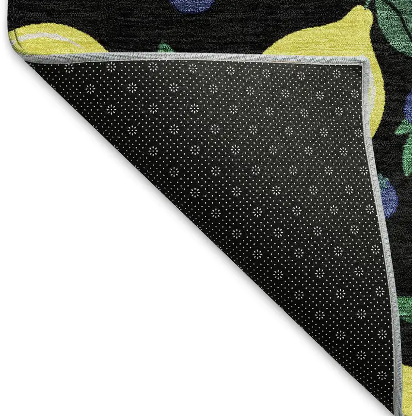 Black Yellow And Blue Lemons Washable Indoor Outdoor Area Rug Photo 4
