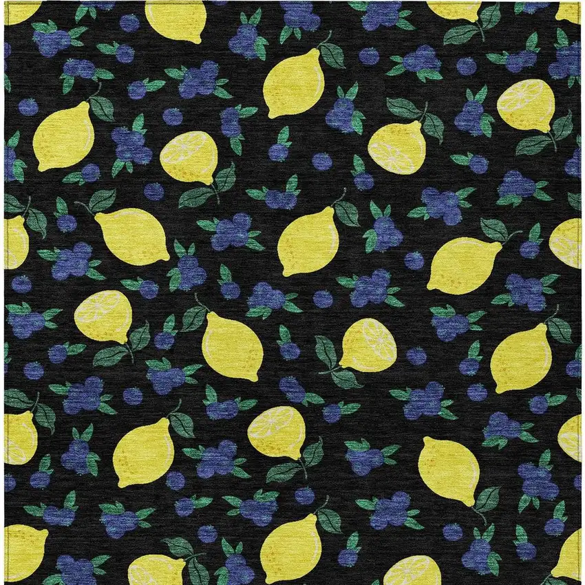 Black Yellow And Blue Lemons Washable Indoor Outdoor Area Rug Photo 6