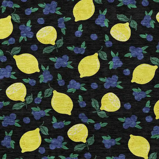 Black Yellow And Blue Lemons Washable Indoor Outdoor Area Rug Photo 7