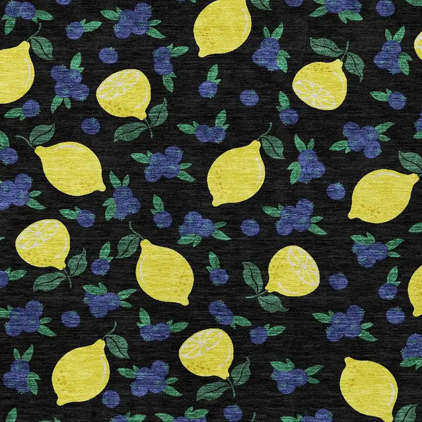 Black Yellow And Blue Lemons Washable Indoor Outdoor Area Rug Photo 7