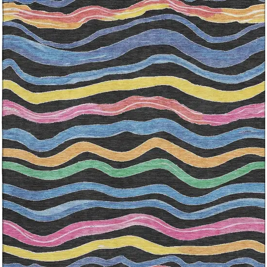Black Yellow Blue And Pink Striped Washable Area Rug With UV Protection Photo 2