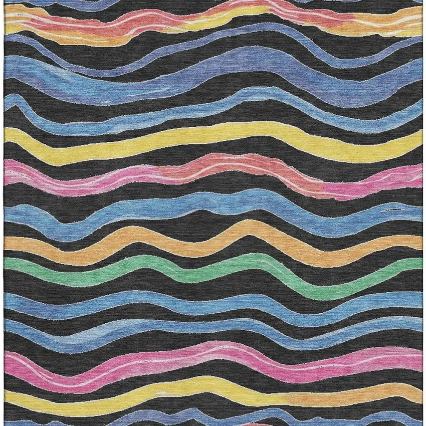 Black Yellow Blue And Pink Striped Washable Area Rug With UV Protection Photo 2