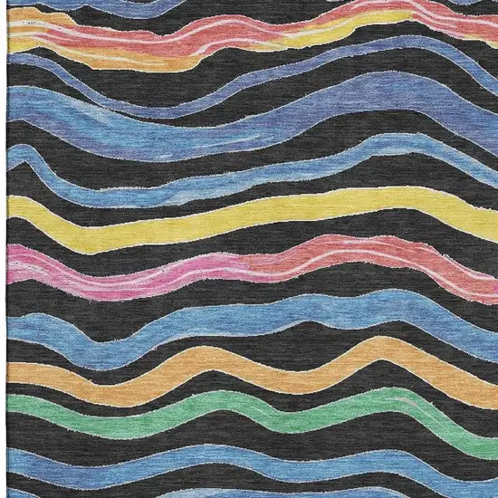 Black Yellow Blue And Pink Striped Washable Area Rug With UV Protection Photo 2