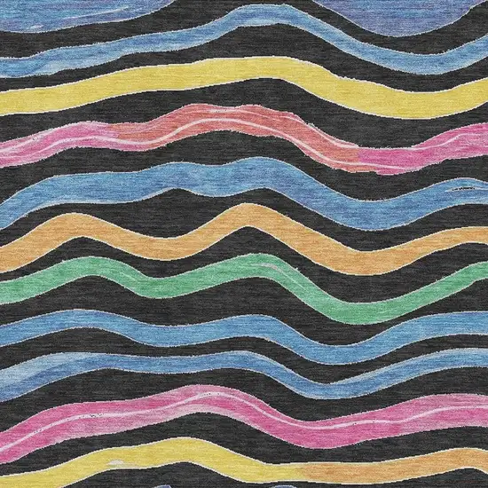 Black Yellow Blue And Pink Striped Washable Area Rug With UV Protection Photo 2