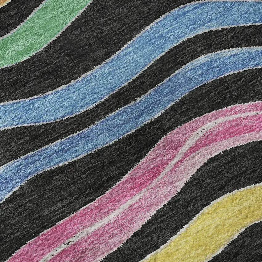 Black Yellow Blue And Pink Striped Washable Area Rug With UV Protection Photo 9