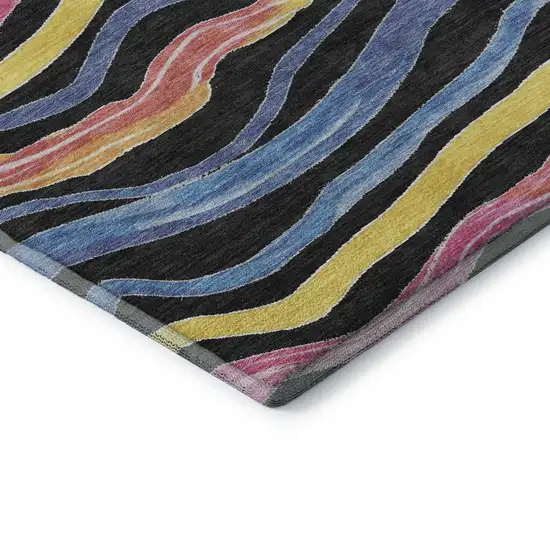 Black Yellow Blue And Pink Striped Washable Area Rug With UV Protection Photo 7