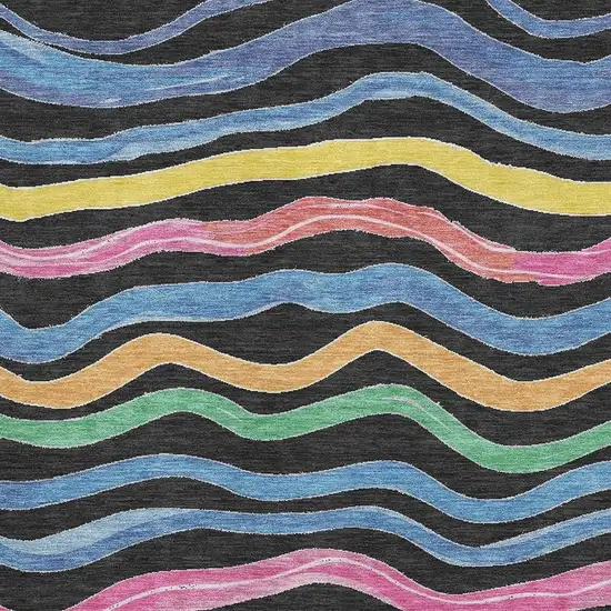 Black Yellow Blue And Pink Striped Washable Area Rug With UV Protection Photo 2