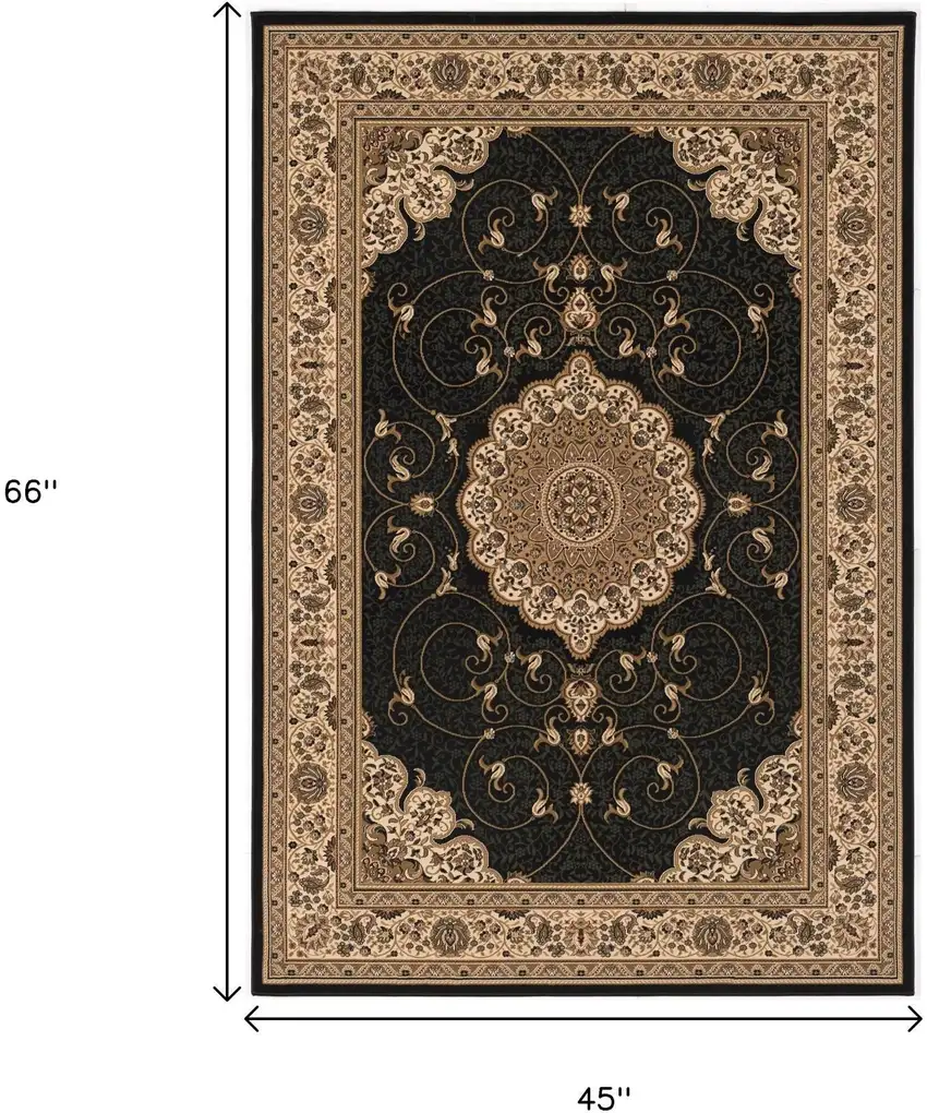 Beige and Black Medallion Power Loom Area Rug Photo 3