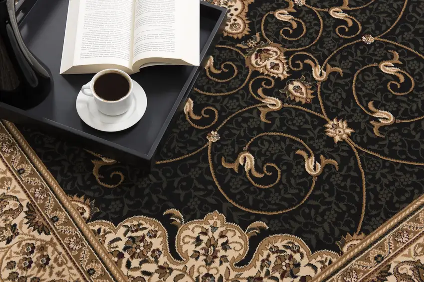Black and Beige Embellished Area Rug Photo 9