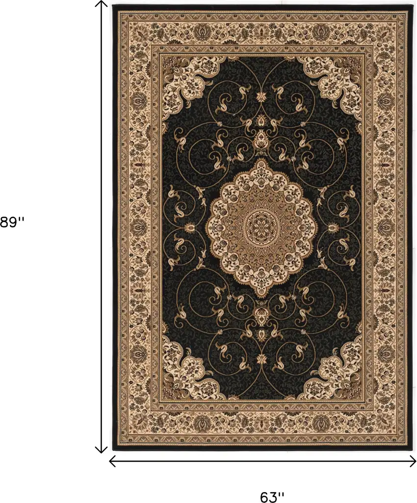 Beige and Black Medallion Power Loom Area Rug Photo 3