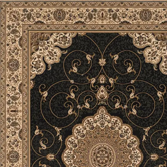 Beige and Black Medallion Power Loom Area Rug Photo 5