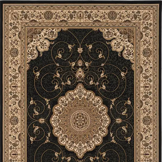 Beige and Black Medallion Power Loom Area Rug Photo 6