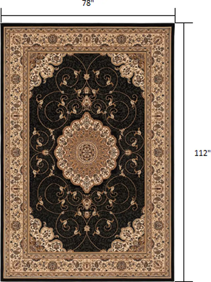Black and Beige Embellished Area Rug Photo 1