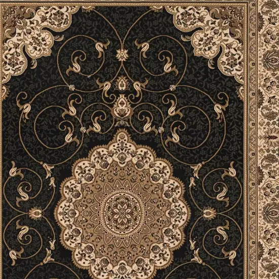 Beige and Black Medallion Power Loom Area Rug Photo 6