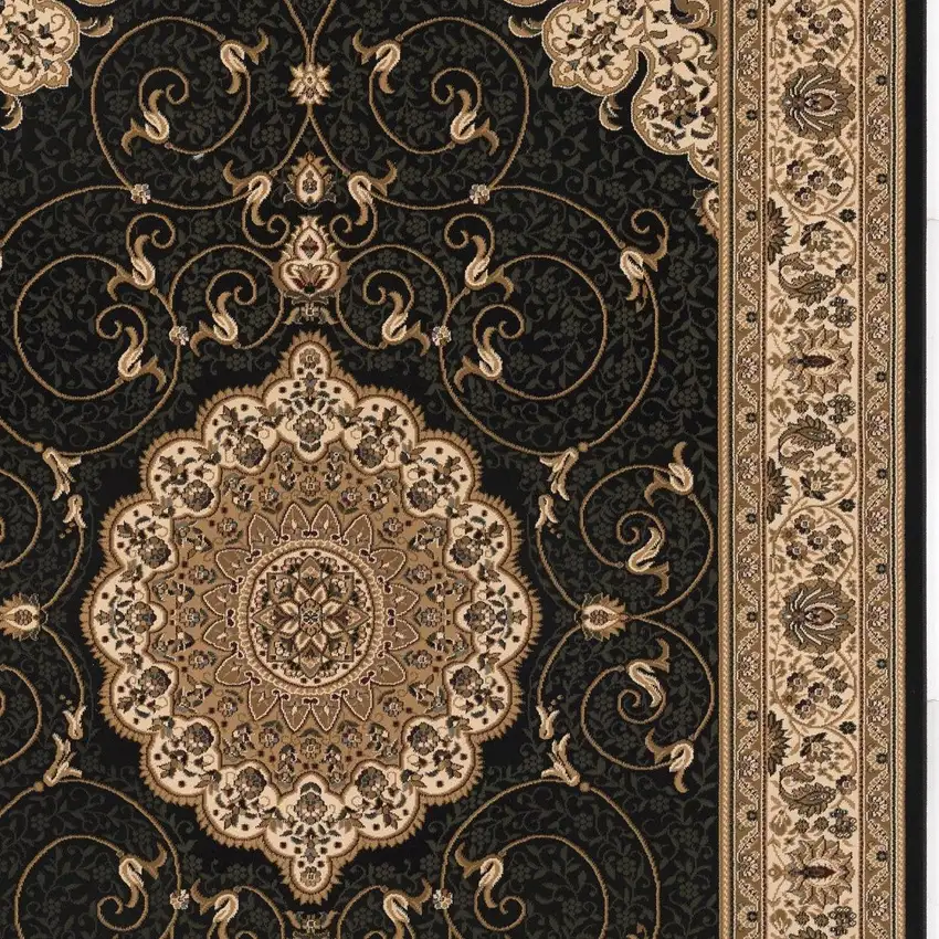 10' Beige And Black Medallion Runner Rug Photo 5