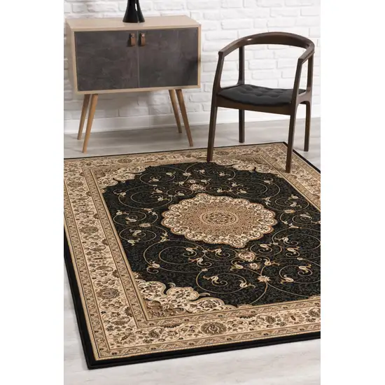 10' Beige And Black Medallion Runner Rug Photo 9